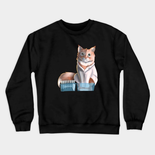 Science cat in a pipette tip box Crewneck Sweatshirt by ScienceCatIncognito